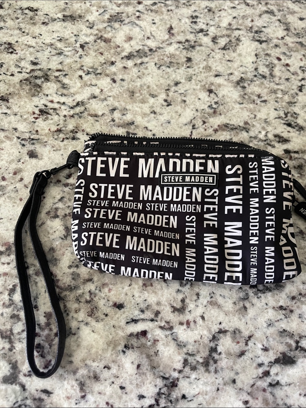 Steve Madden Black & White Logo Wristlet Pouch
